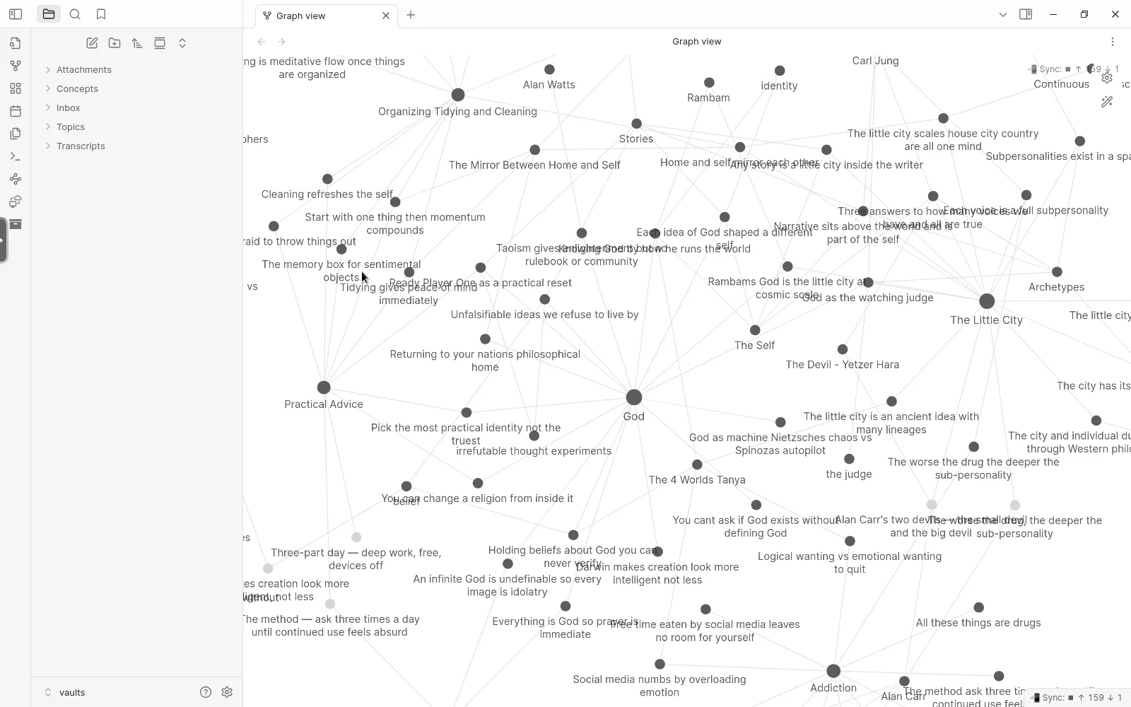 Obsidian graph view of hundreds of cross-linked philosophy notes